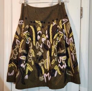 ISDA & Co Wool Blend Yarn Embroidered Olive Green A-Line Skirt - Nordstrom